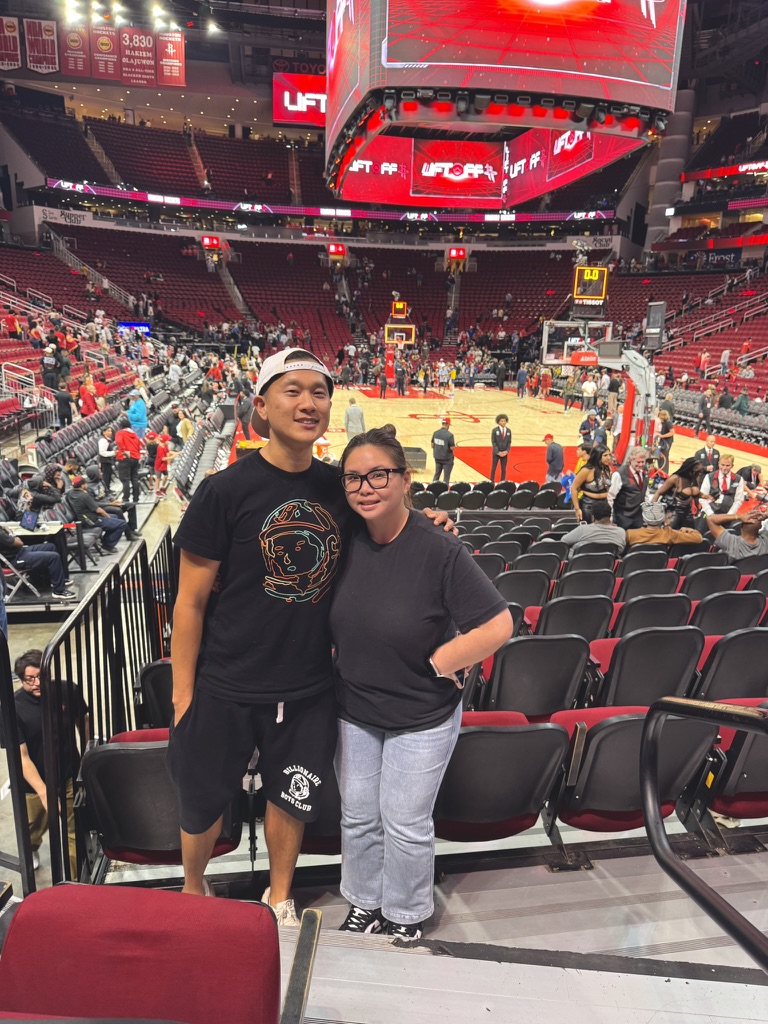 Peter and Lisa at Toyota Center, home of the Houston Rockets