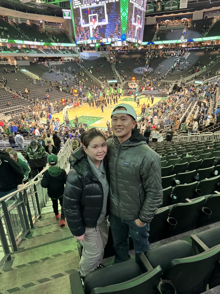 Peter and Lisa at Fiserv Forum, home of the Milwaukee Bucks