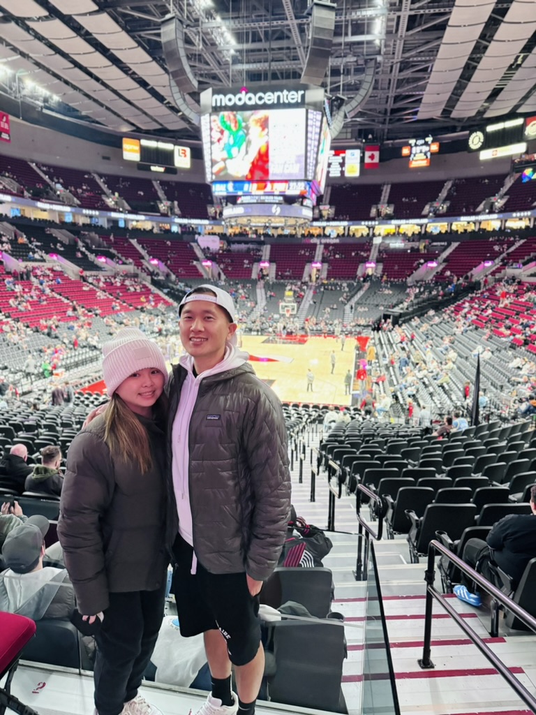Peter and Lisa at Moda Center, home of the Portland Trail Blazers