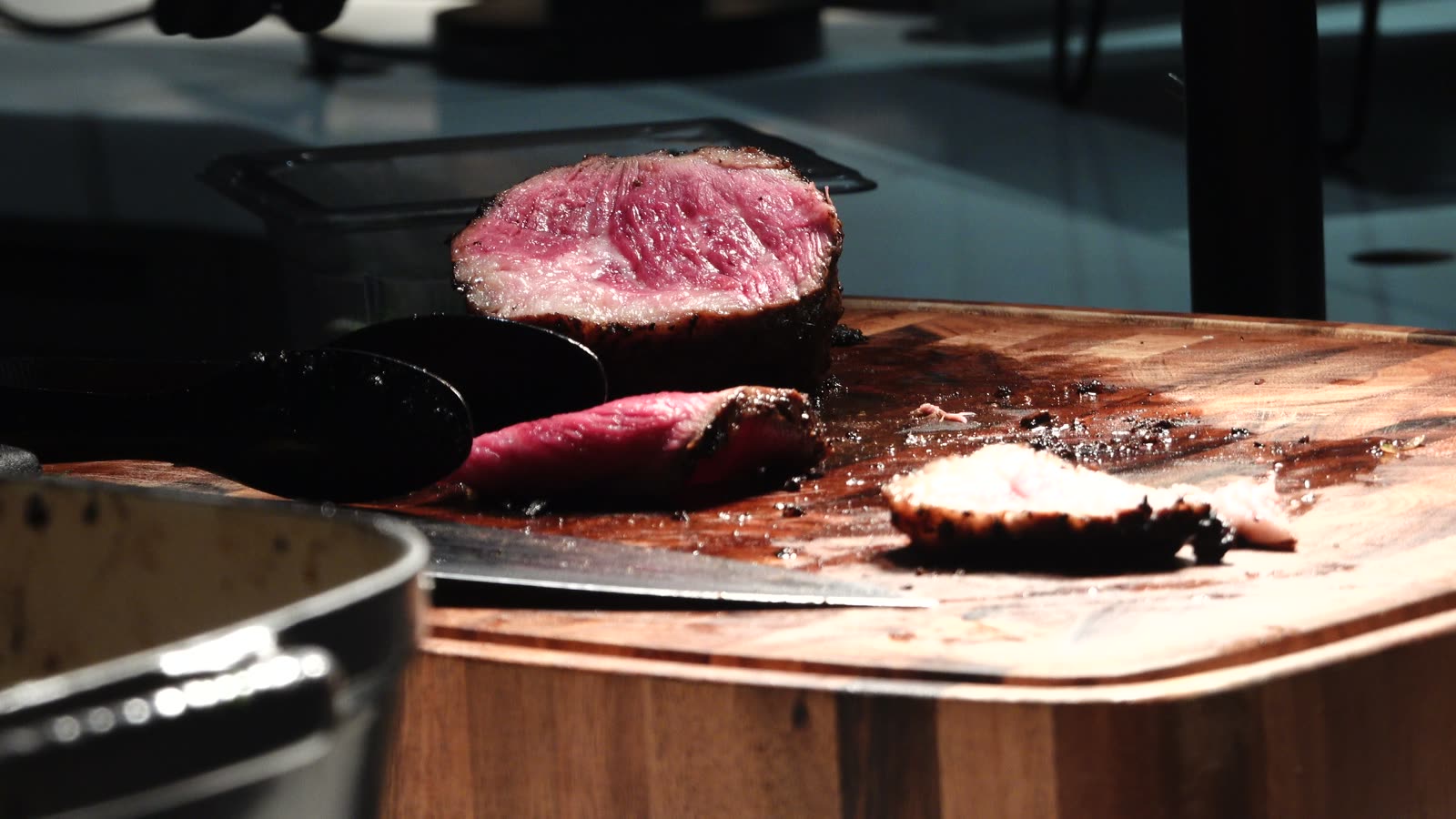 Prime rib carving station in the North Red Lounge at Intuit Dome