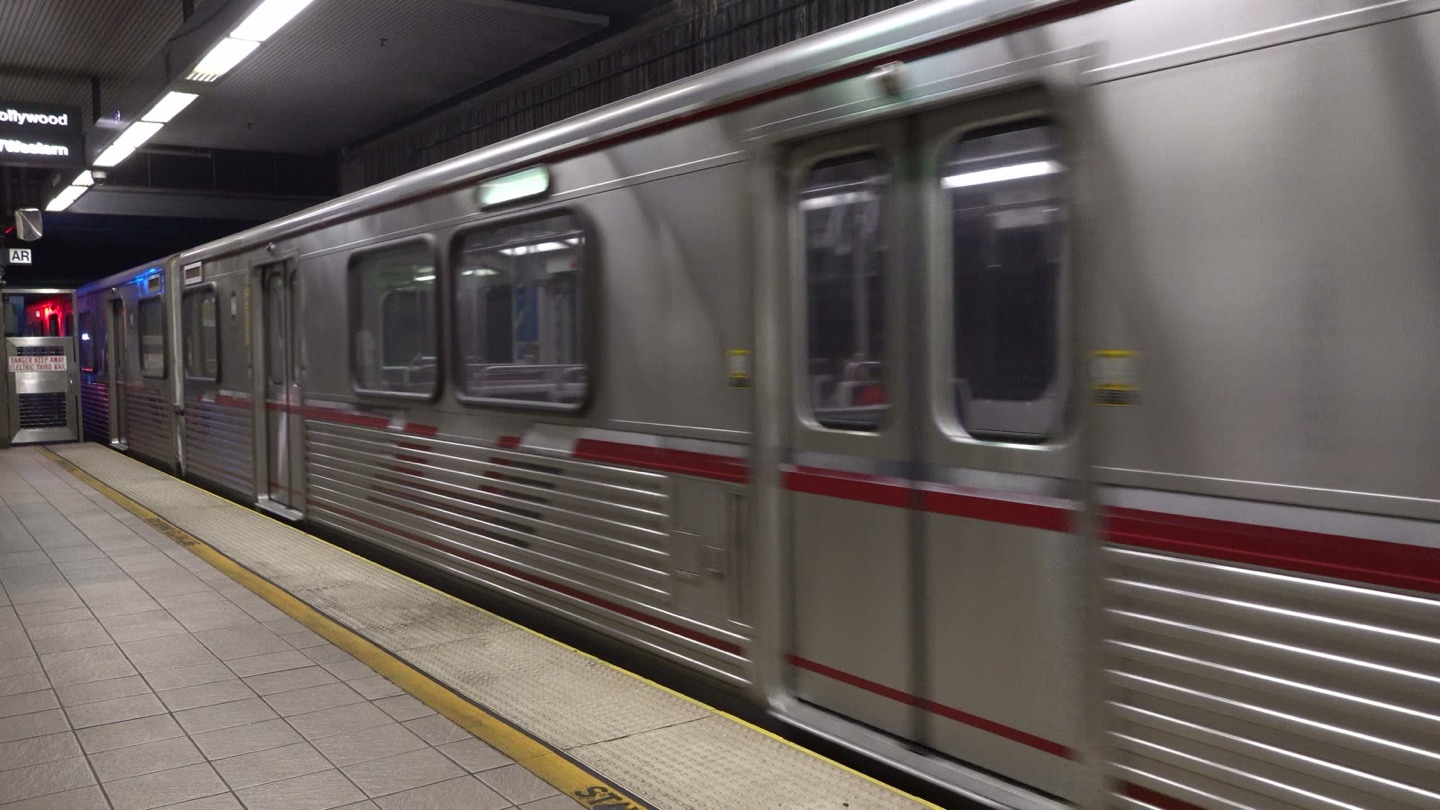 A Metro subway train pulling into the underground platform at Union Station