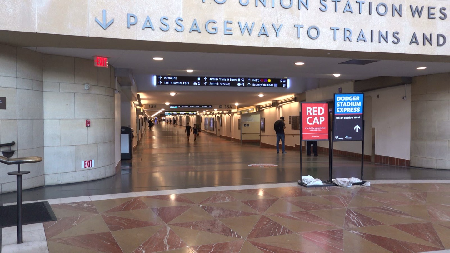 The long underground passageway at Union Station leading to the trains