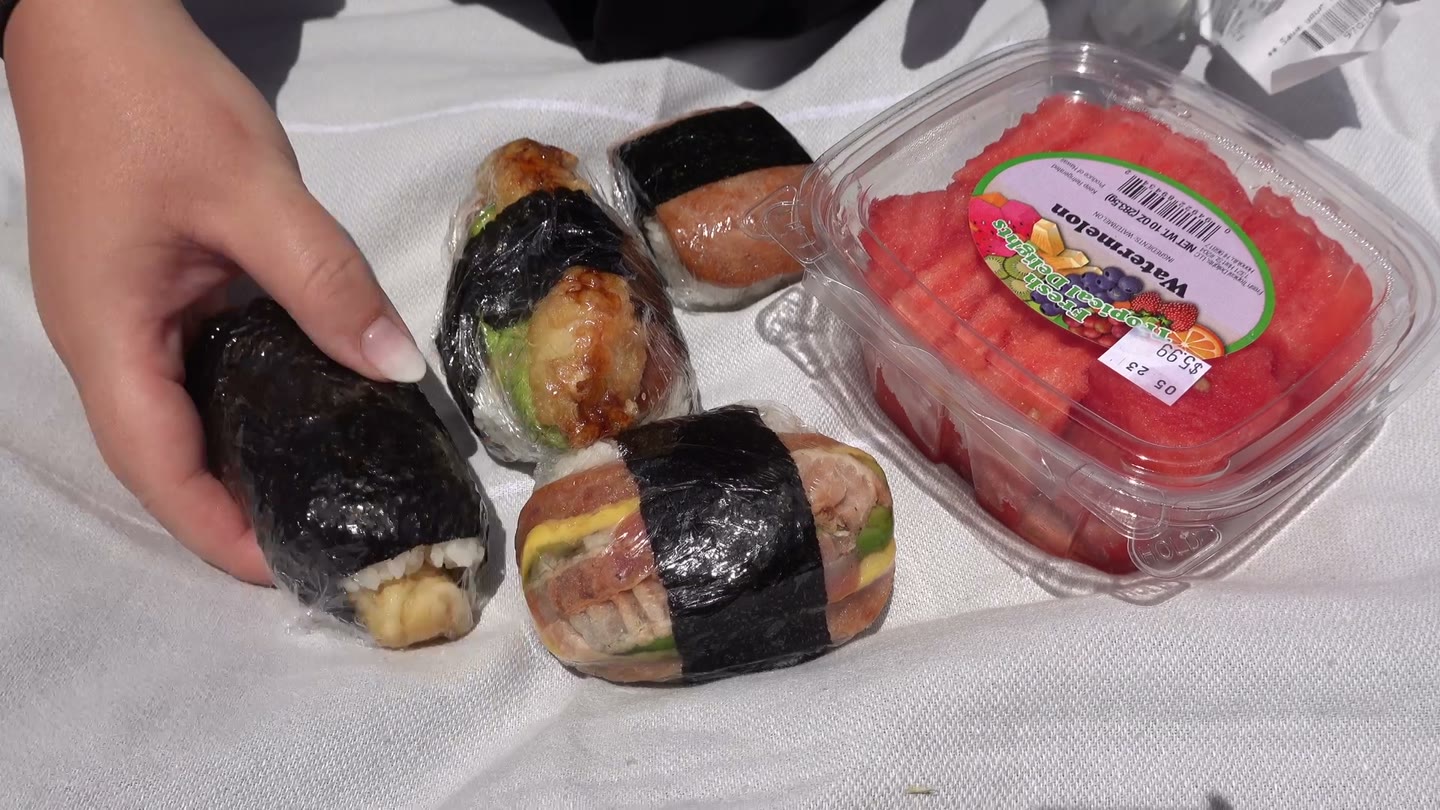 Musubi and rice balls from Iyasume, ready for a beach-side breakfast.