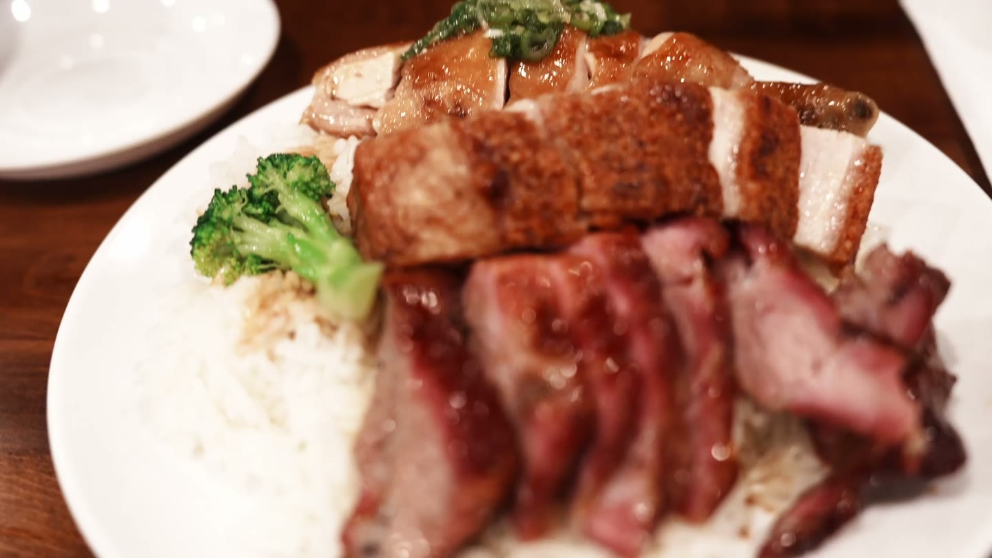 Char siu and crispy roast pork over rice at HK BBQ Master in Richmond.